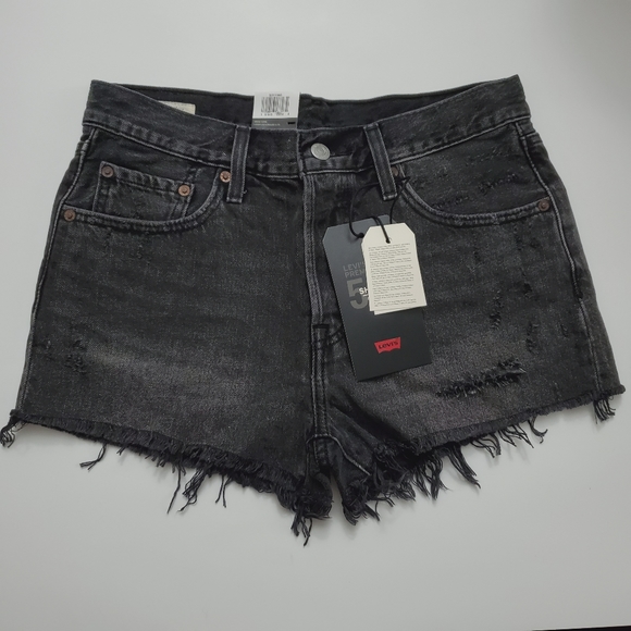 Levi's 501 Shorts Ripped Distressed Mid Rise - Picture 6 of 7
